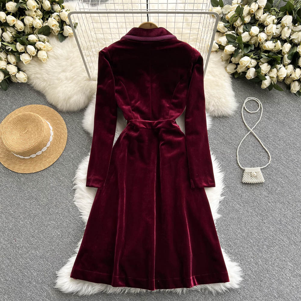 Velvet Suit Collar Trench Coat Dress