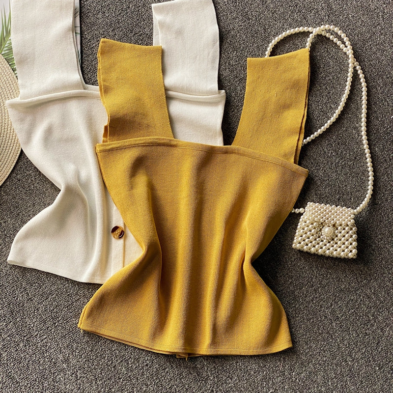 Thin Sleeveless Knit Top With Wide Straps