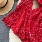 V-neck Lace-up Polka Dot Rompers