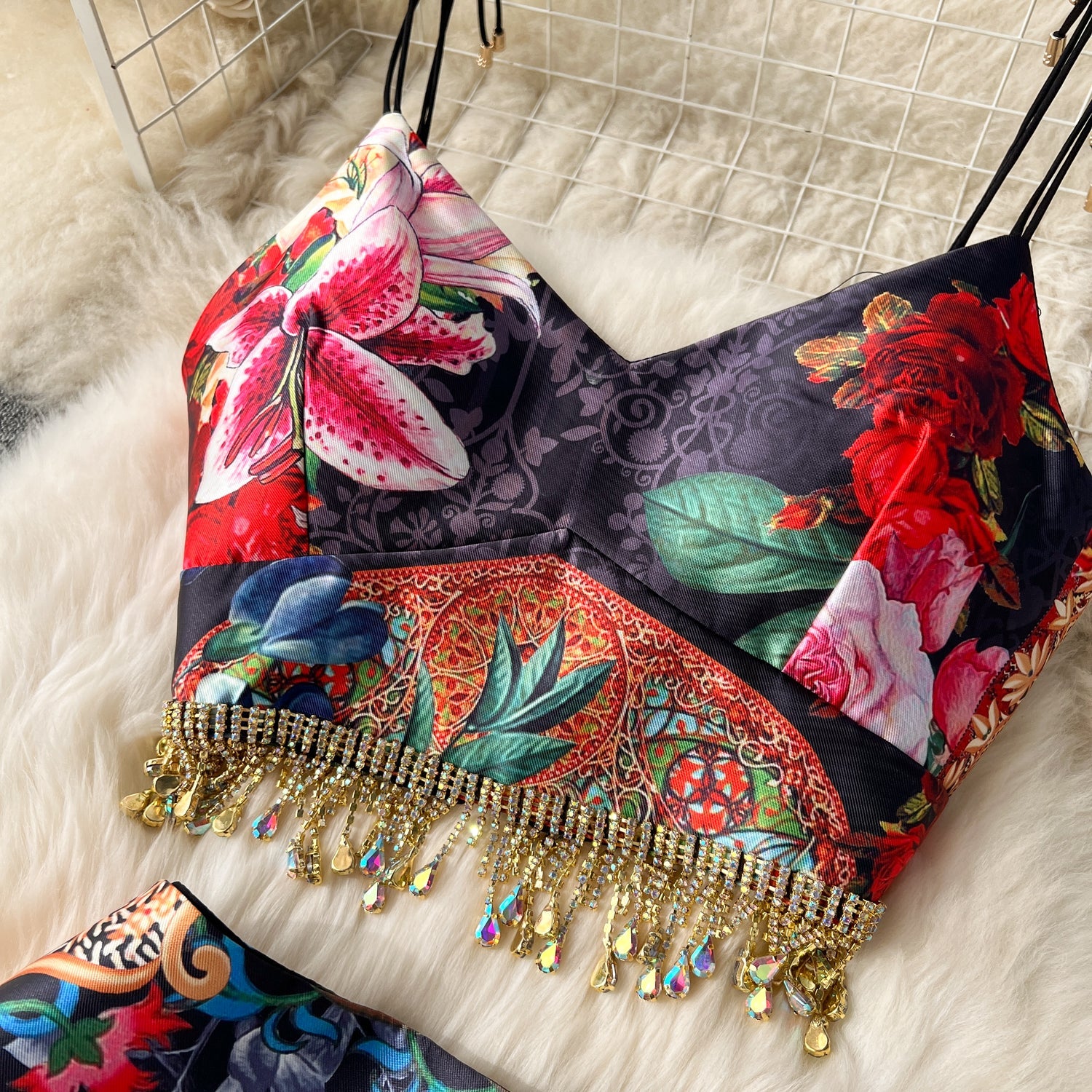 Fringed Camisole&Skirt Floral 2Pcs