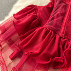 Vintage Mesh Ruffled Halter Dress