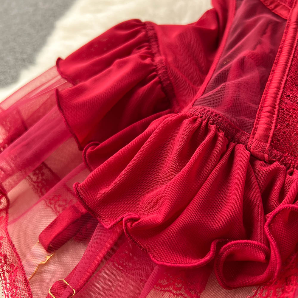 Vintage Mesh Ruffled Halter Dress