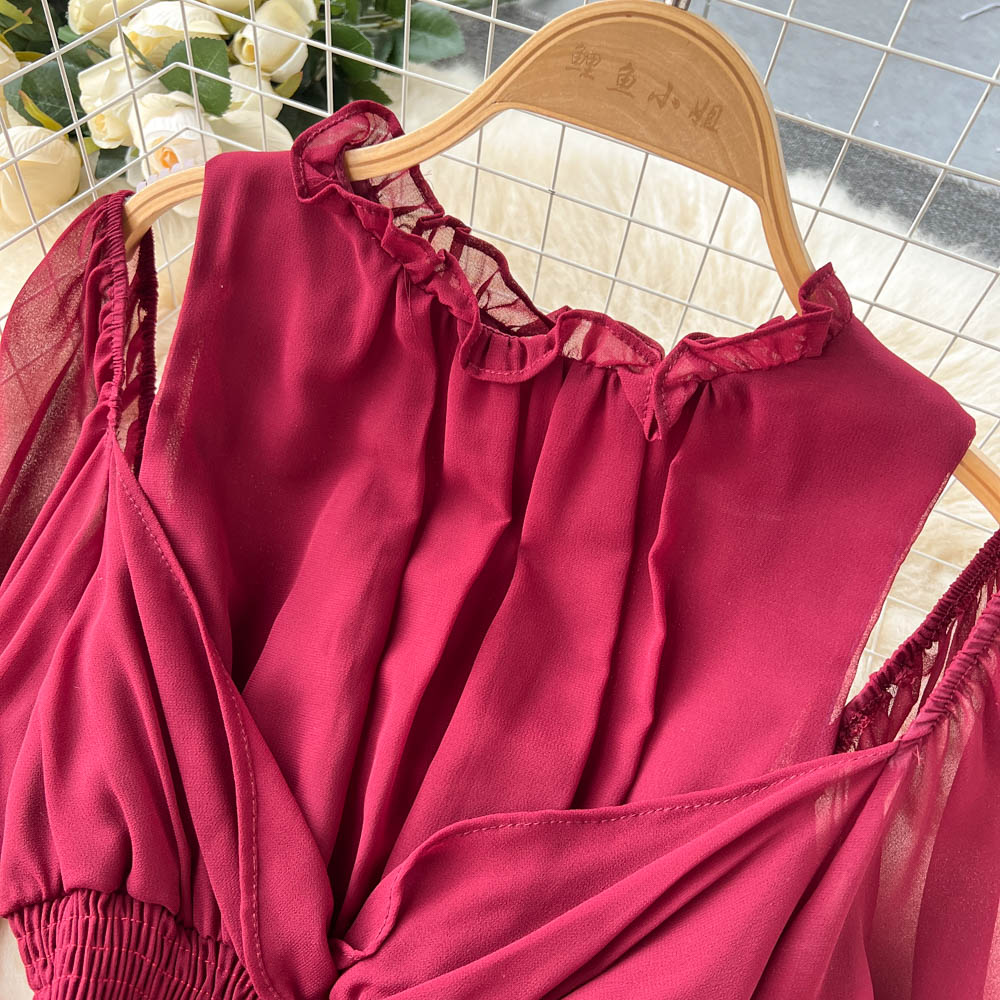 Vintage Ruffle-trimmed Pleated Dress