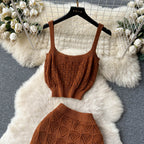 Camisole&Skirt Hollowed Knitted 2Pcs