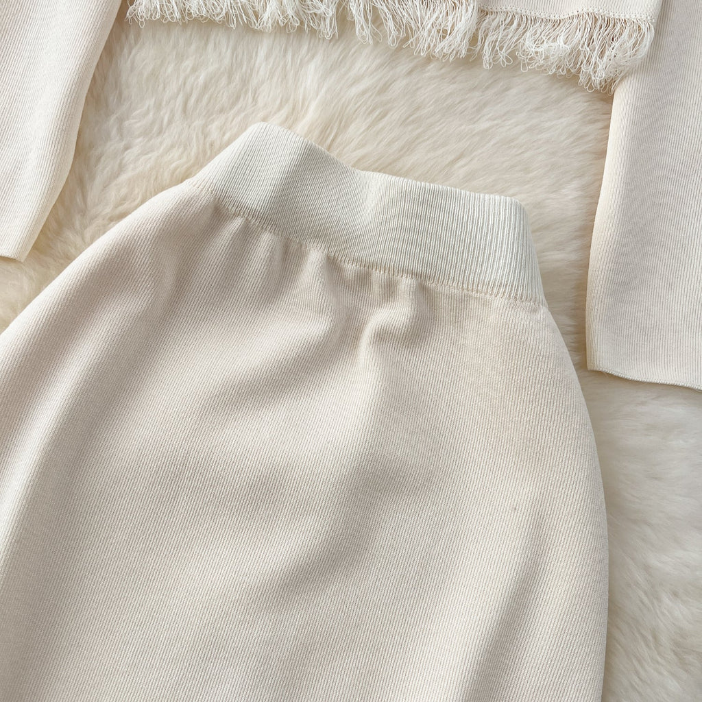 Cardigan&Half-body Skirt Fringed Knit 2Pcs
