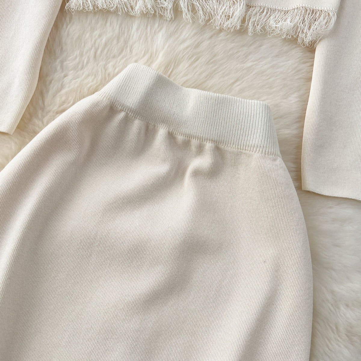 Cardigan&Half-body Skirt Fringed Knit 2Pcs