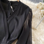 Black V-neck Mesh Patchwork Jumpsuit