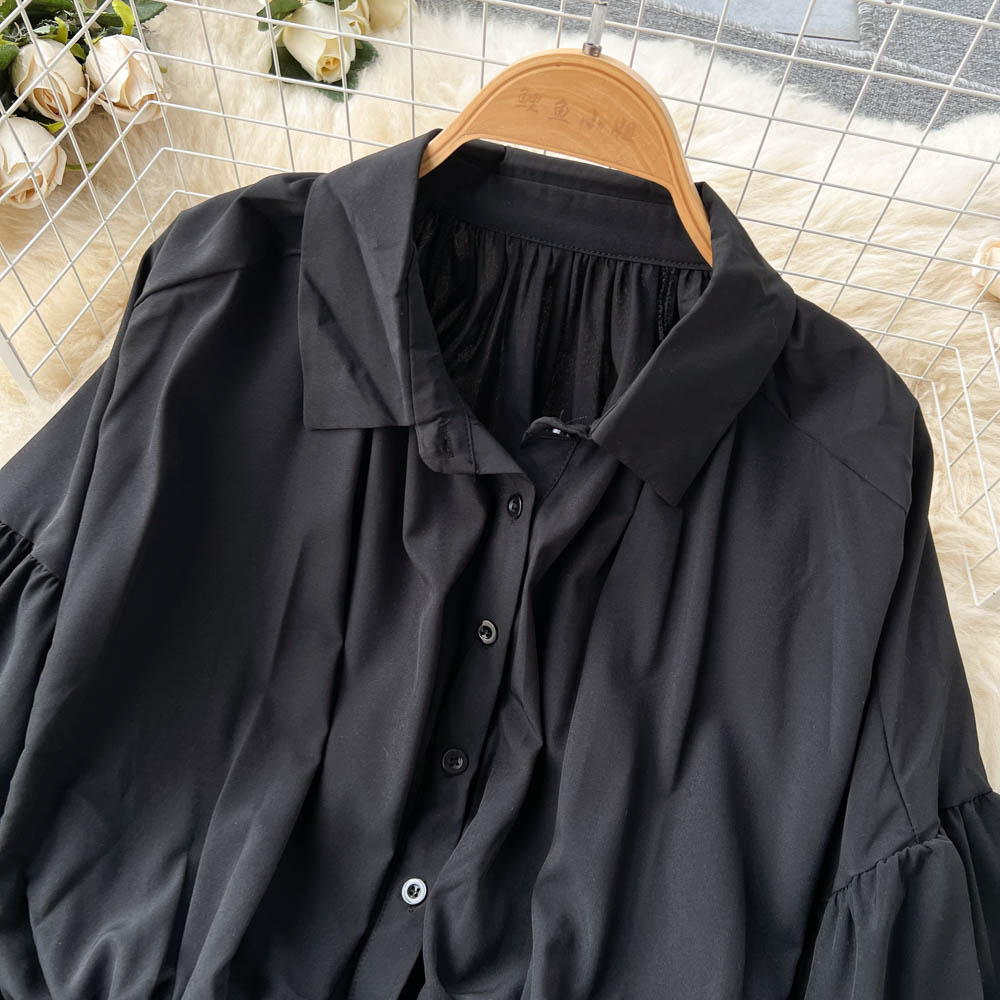 Puffy Sleeve Lapeled Short Blouse