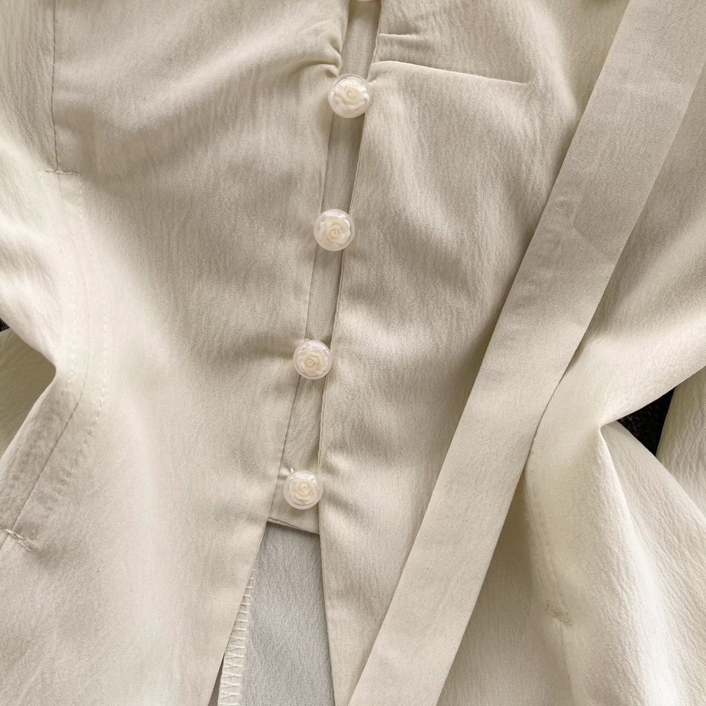 3d Floral Lace-up Pleated Shirt