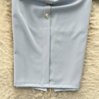 Off-shoulder Single-breasted Blue Dress
