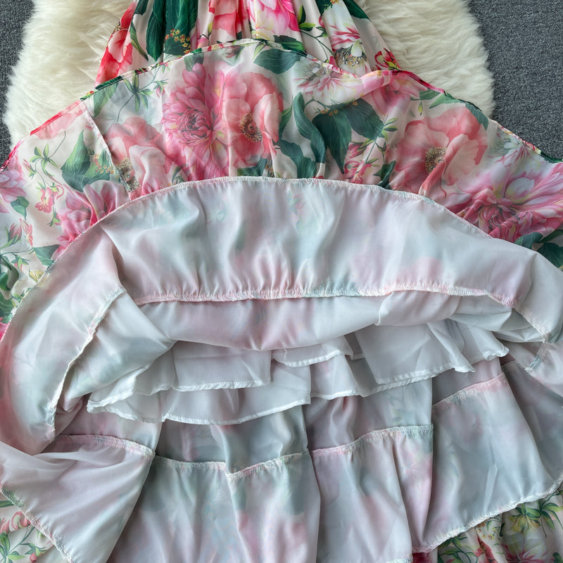 Courtly Floral Printed Chiffon Dress