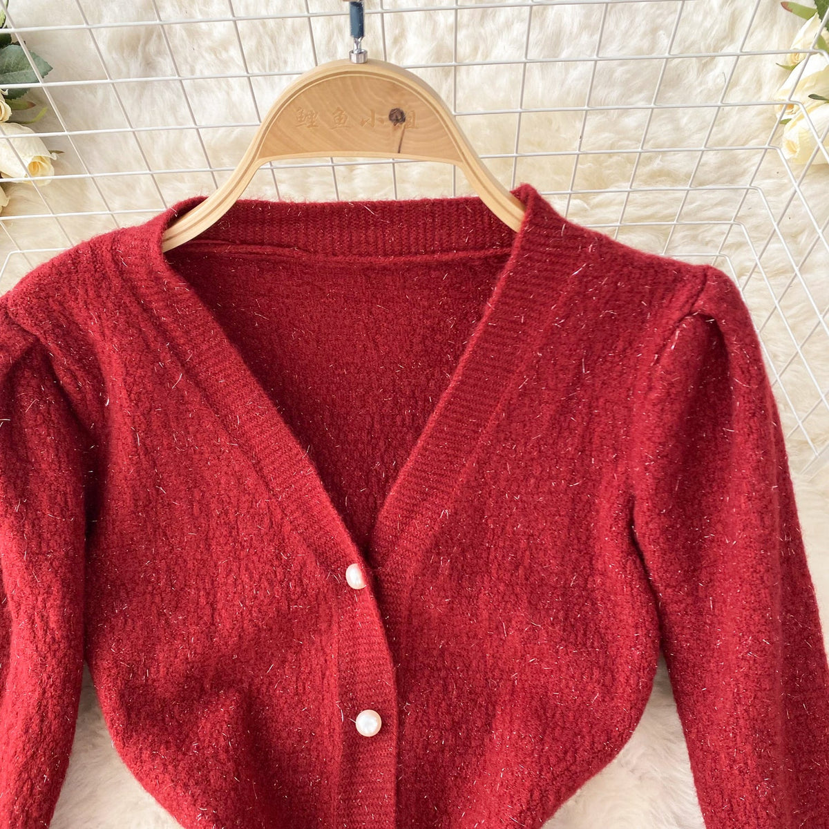 French Style V-neck Knitted Dress