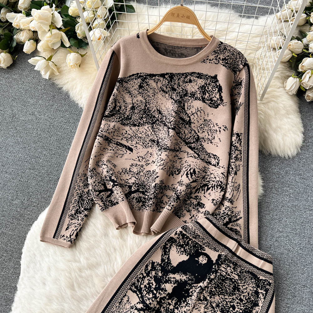 Knitted Printed Jersey&Wide-leg Trousers 2Pcs