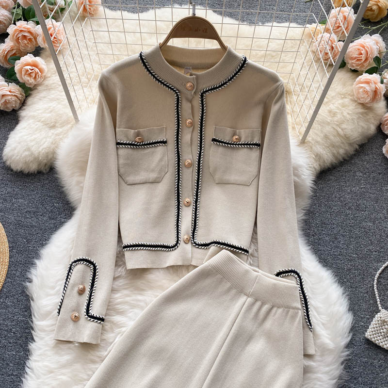 Cardigan&High-waisted Trousers Knitted 2Pcs
