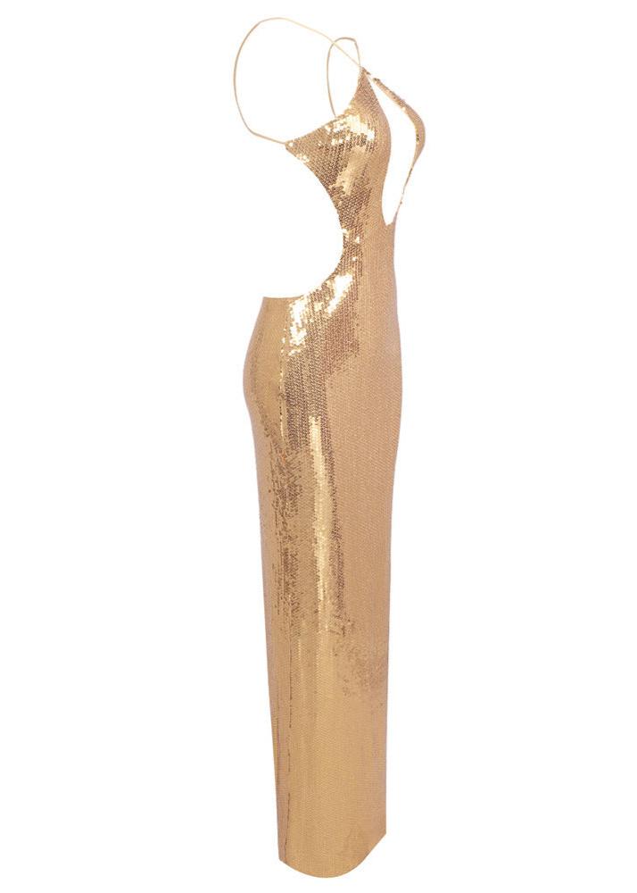 Sephra Front Cutout Backless Maxi Dress In Glod