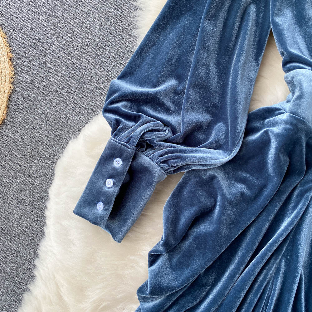 V-neck Waist Velvet Dress