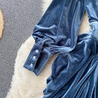 V-neck Waist Velvet Dress