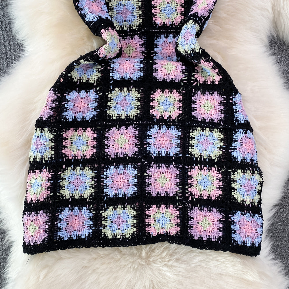 Backless Colourful Crocheted Slip Dress