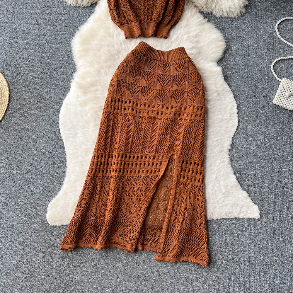 Camisole&Skirt Hollowed Knitted 2Pcs