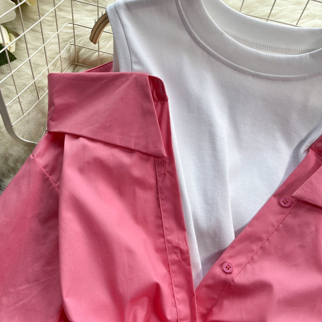Niche Faux Two-pieces Patchwork Top