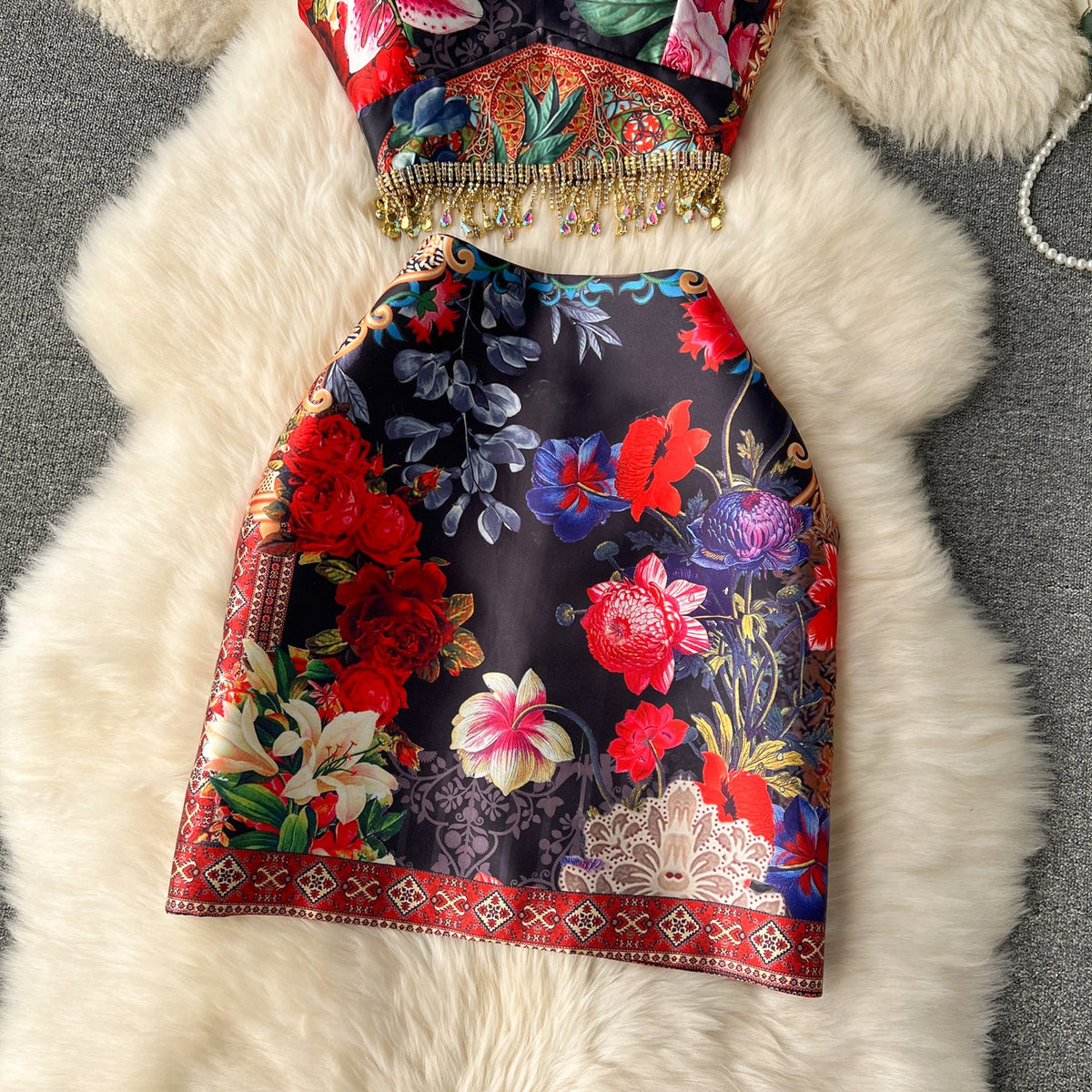 Fringed Camisole&Skirt Floral 2Pcs