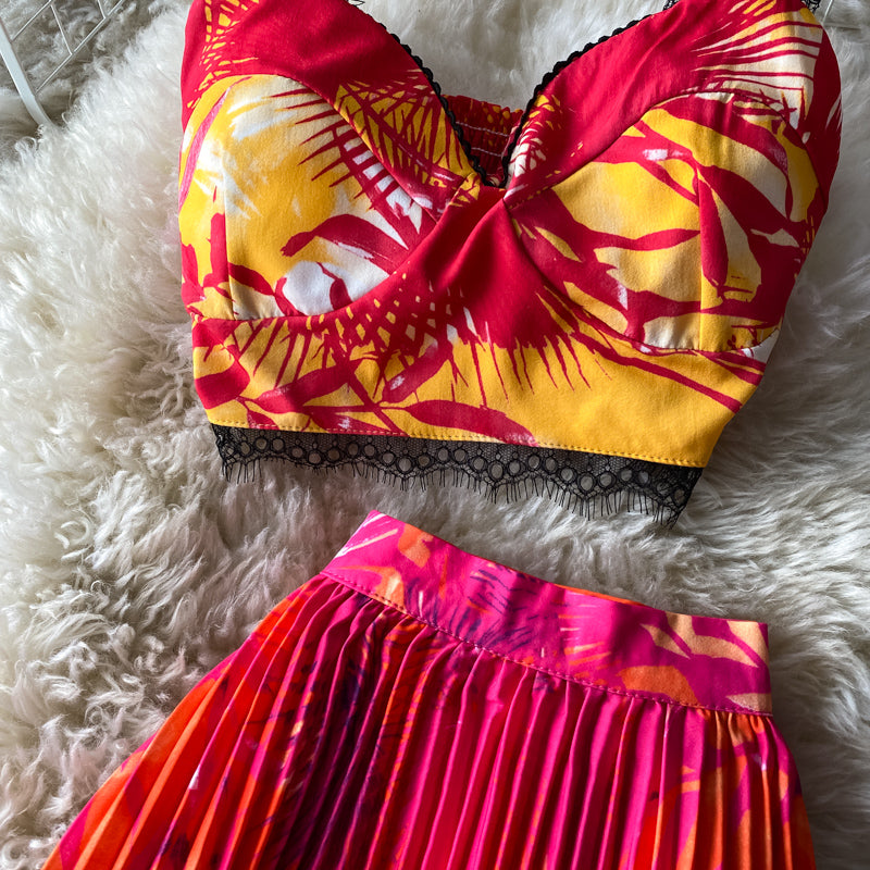 Camisole&Pleated Half-body Skirt 2Pcs