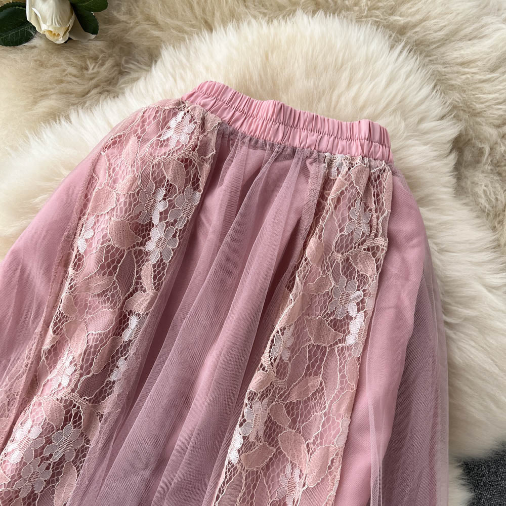 Fairy Mesh Lace Embroidered Chiffon Skirt