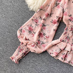 Chiffon Ruffle Trim V-neck Floral Top