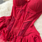 Vintage Mesh Ruffled Halter Dress