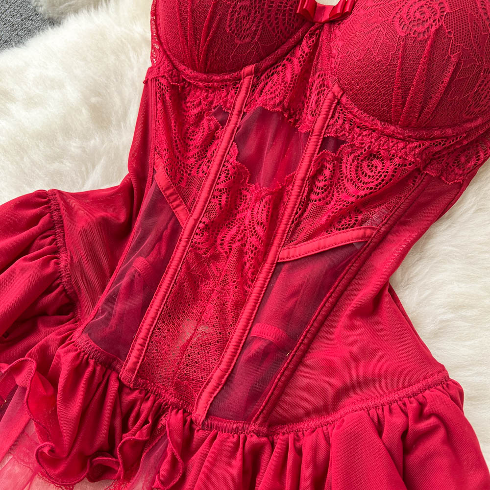 Vintage Mesh Ruffled Halter Dress