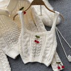 Cherry Knitted Cardigan&Camisole 2Pcs Set