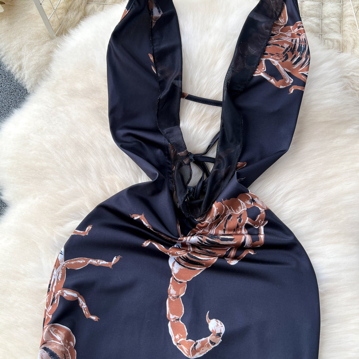 Low-cut Black Floral Halter Dress