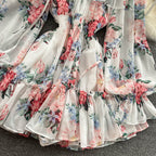 Chiffon Print Puff Sleeves Jumpsuit
