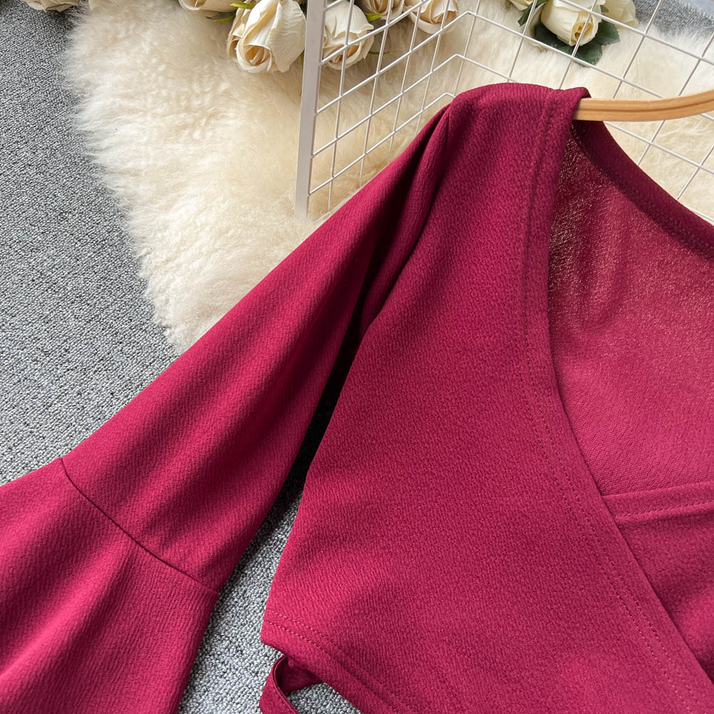 Drawstring V-neck Long-sleeve Top