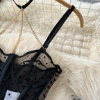 Black Mesh Polka-dot Lingerie 3Pcs