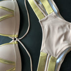 Stamping Patchwork Strappy Bikini