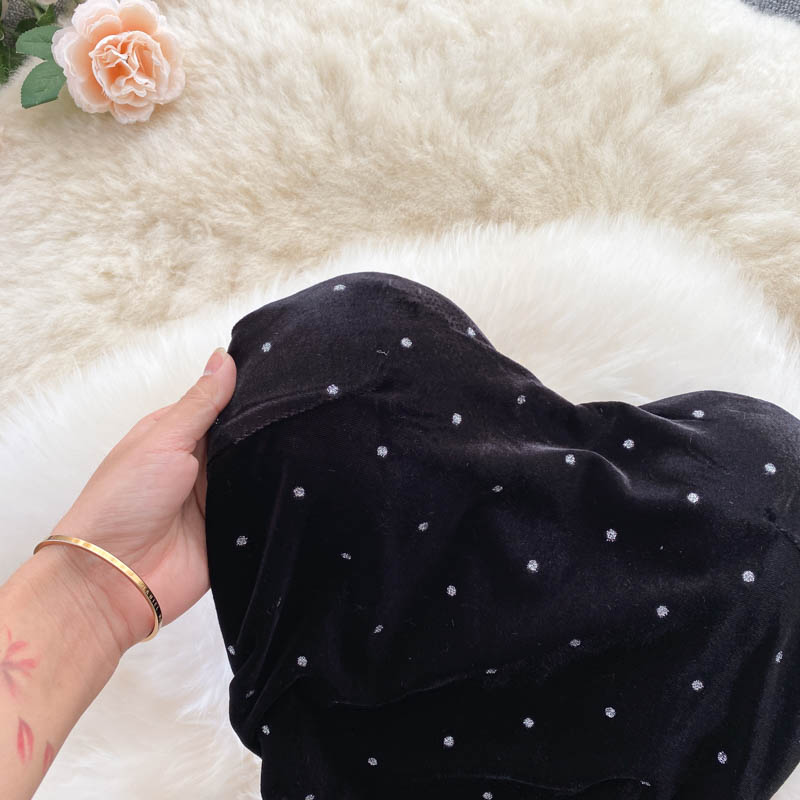 Polka Dot One-shoulder Velvet Bag Hip Dress