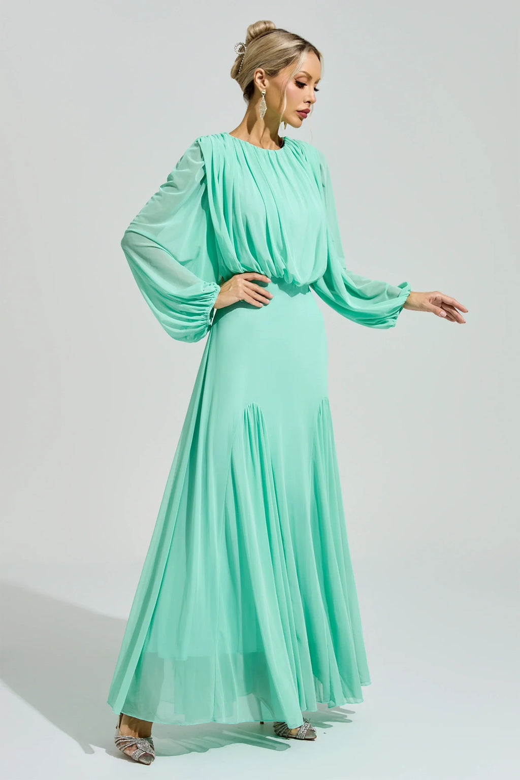 Laxory Green Pleated Maxi Dress