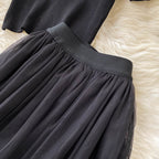 Beaded Knitted Top&Mesh Skirt 2Pcs