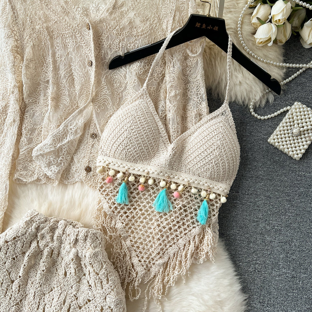 Cardigan&Camisole&Skirt Hollowed 3Pcs