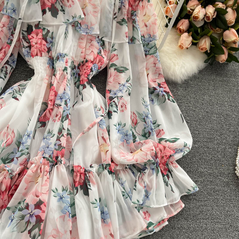 Chiffon Print Puff Sleeves Jumpsuit