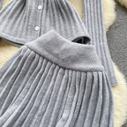 V-neck Cardigan&Pleated Skirt Knitted 2Pcs