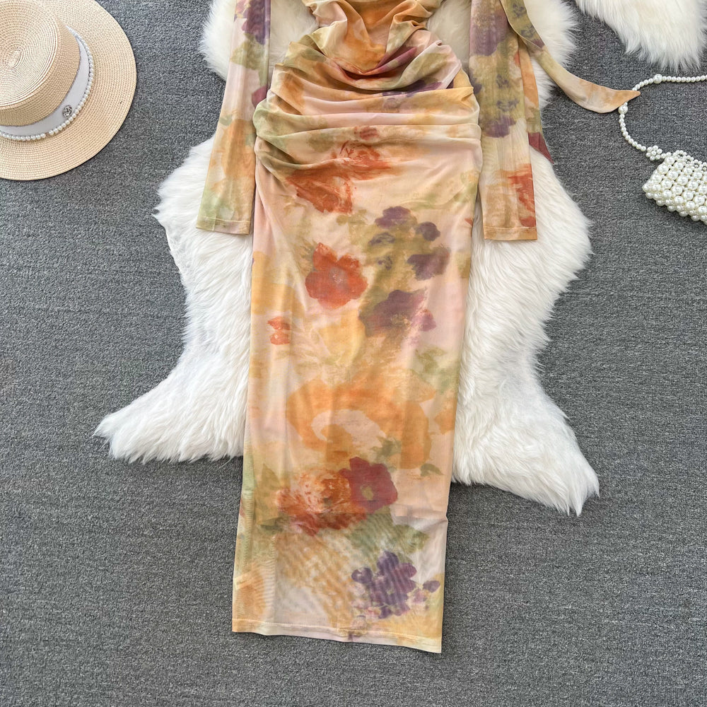 French Style Tie-dye Mesh Dress