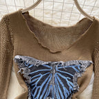 Vintage Distressed Butterfly Pattern Knitwear