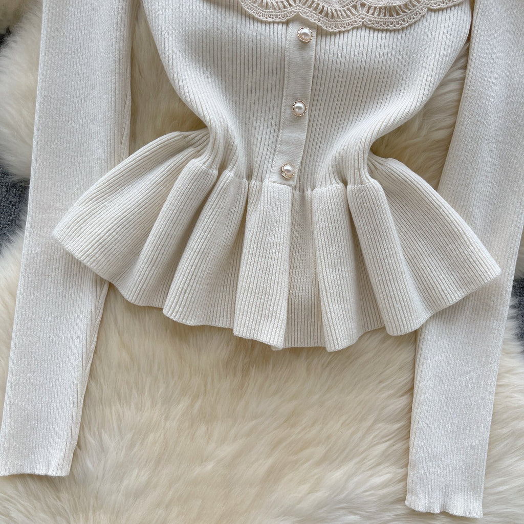 Sweetie Lace Patchwork Ruffled Knitwear
