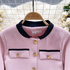 Color Blocking Cardigan&Pleated Skirt 2Pcs