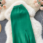 Solid Color Stretchy Knitted Skirt