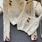 Cherry Knitted Cardigan&Camisole 2Pcs Set