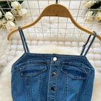Vintage Denim Split Slip Dress