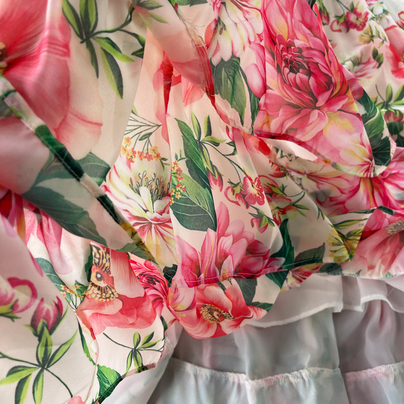 Courtly Floral Printed Chiffon Dress